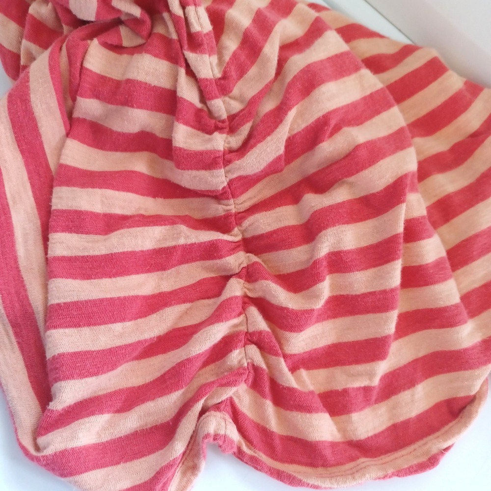 Old Navy XL Orange Striped‎ V-Neck Ruched Side T-Shirt Coastal Layering Preppy - Picture 3 of 6